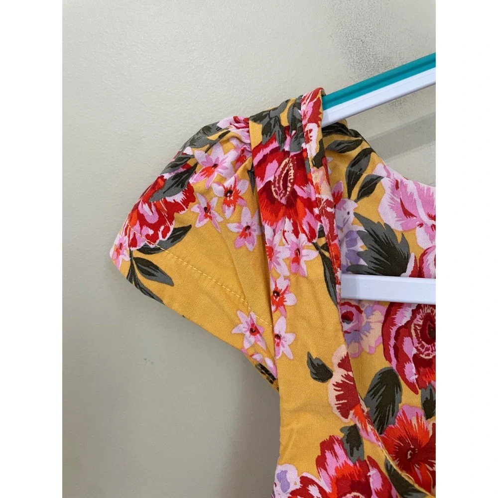 Anthropologie Size M Cecily Flora Midi Dress Garden‎ Party Cottagecore Yellow